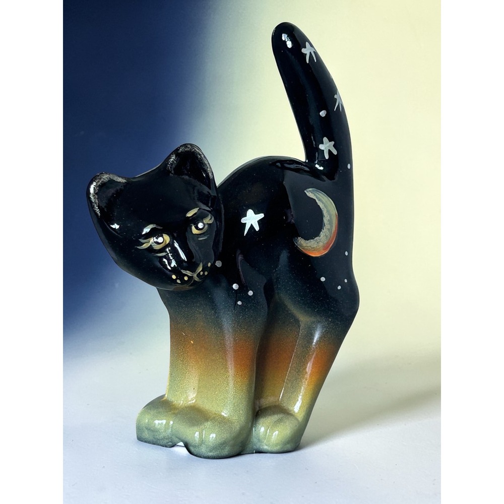 Fenton for Lenox Midnight the Crescent Moon Cat Glass Figurine‎ USA 813900 Black